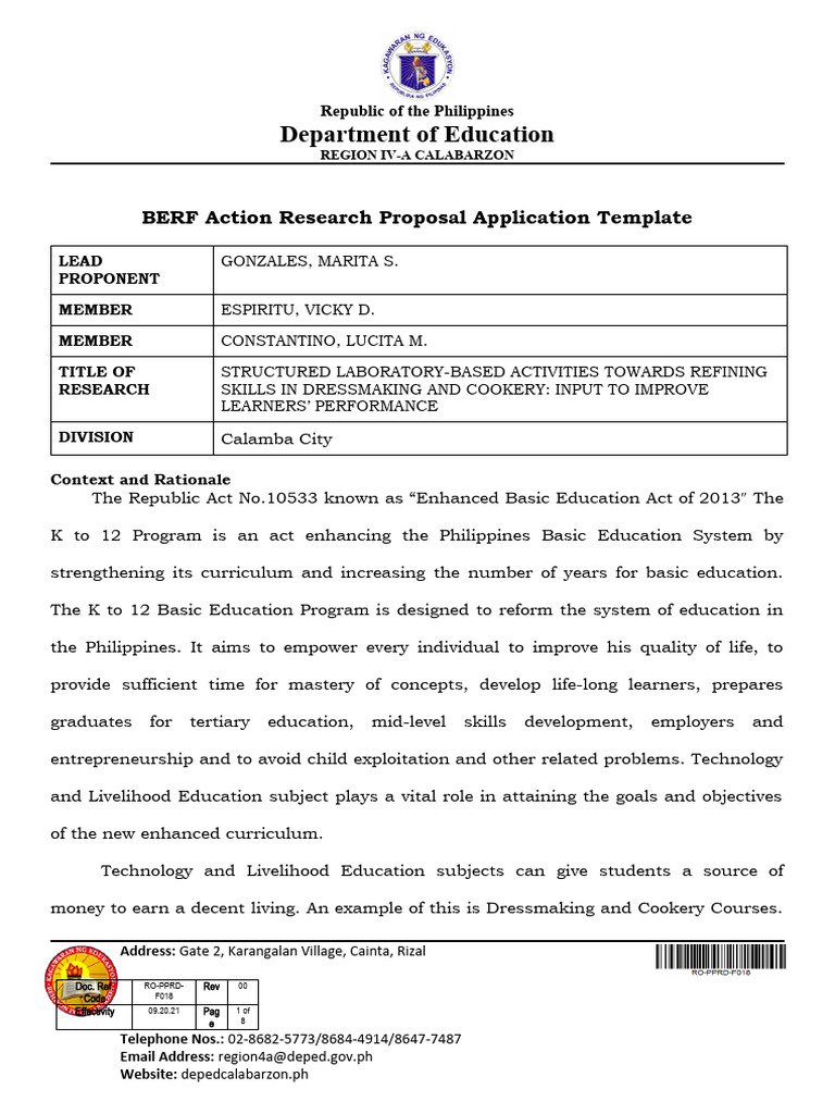 Action Research Proposal Template - Gonzales | PDF | Learning | Effect Size