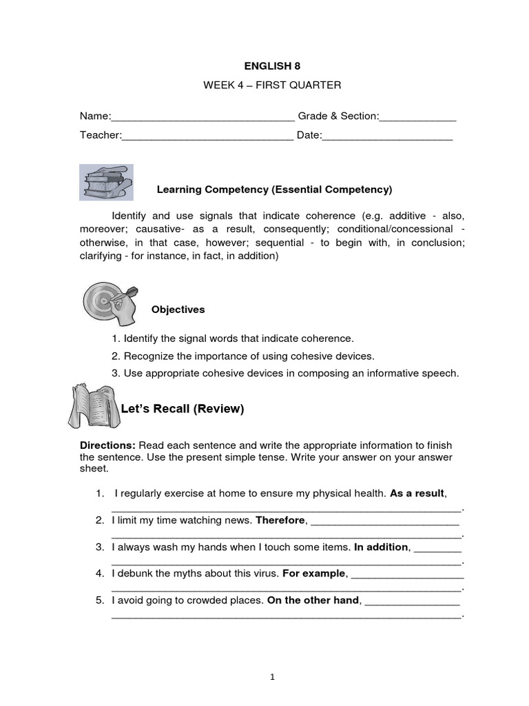 Coherence and Cohesive Devices Guide | PDF | Information