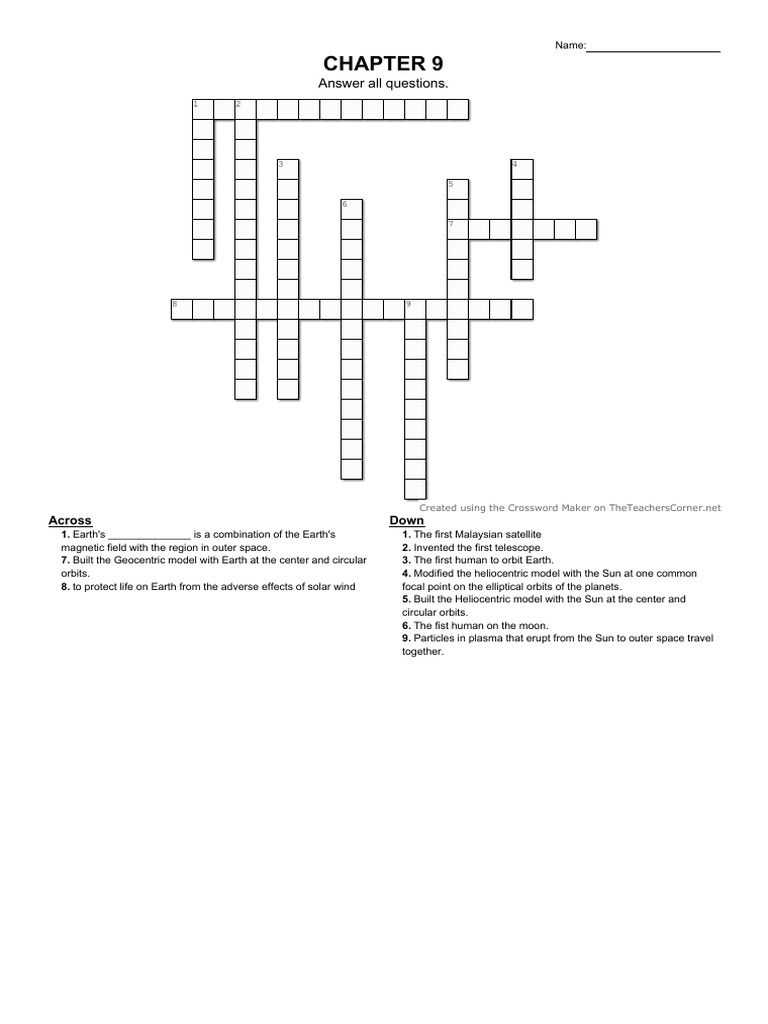 Science f3 Crosswords Puzzle c9c10 PDF