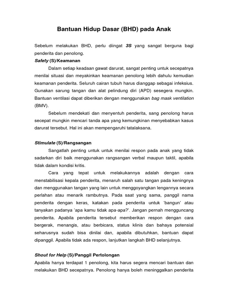 Panduan BHD Anak: 3S dan Teknik CPR | PDF | Kesehatan Holistik | Sains ...