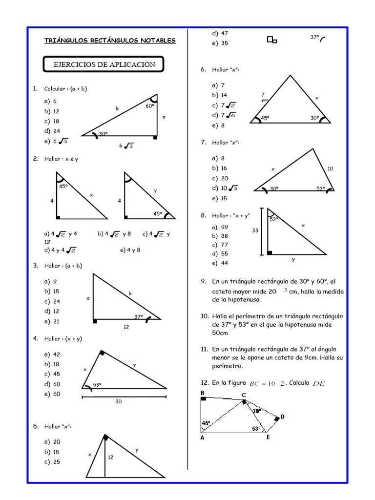 Ejercicios de Triángulos Notables 37° y 53° | PDF | Geometría del plano ...