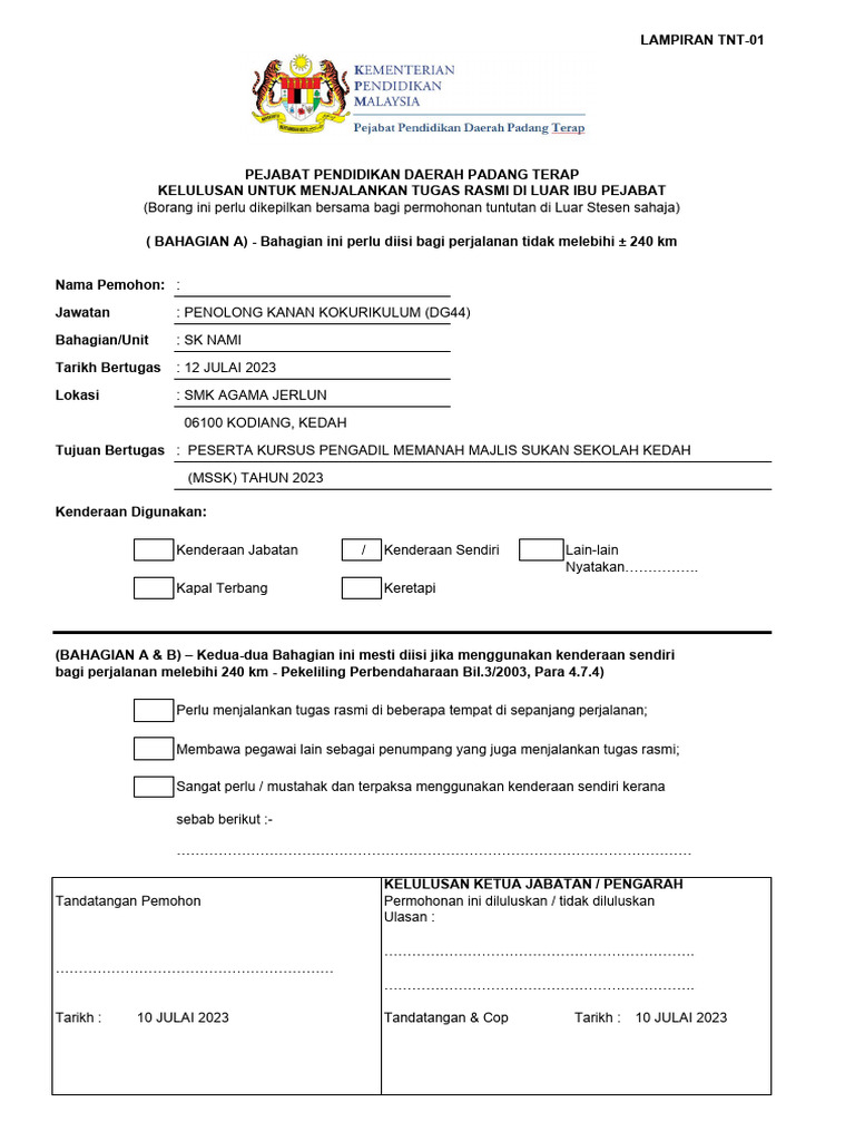 Borang Bertugas Diluar Ibu Pejabat Tnt01 Pdf