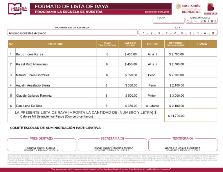 Formato de Lista de Raya 2022 | PDF | Gobierno | Justicia