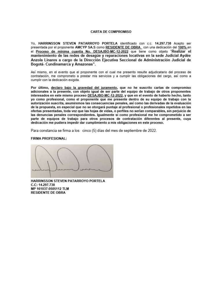 Compromiso de Residencia de Obra 2022 | PDF | Negocios | Finanzas y dinero