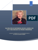 Valoración de Enfermería Según El Modelo de Las 14 Necesidades de Virginia Henderson