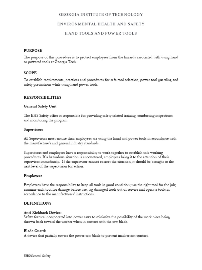 SOP For Handtools 2 PDF Personal Protective Equipment Safety