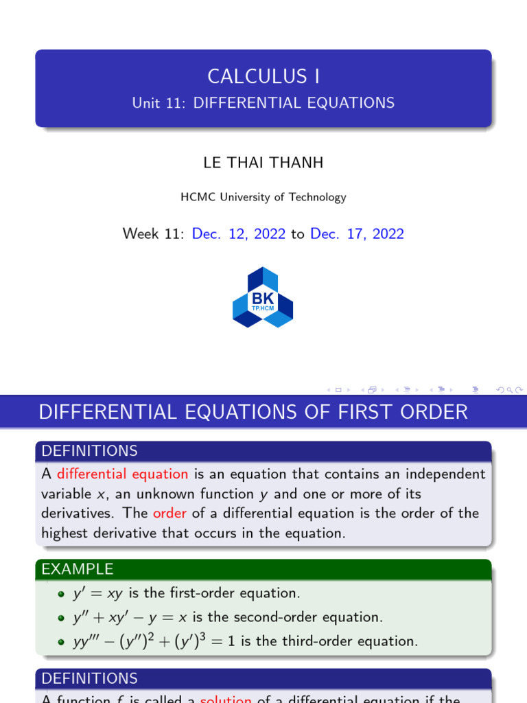 Calculus I Unit 11 Differential Equations PDF Equations Differential Equations