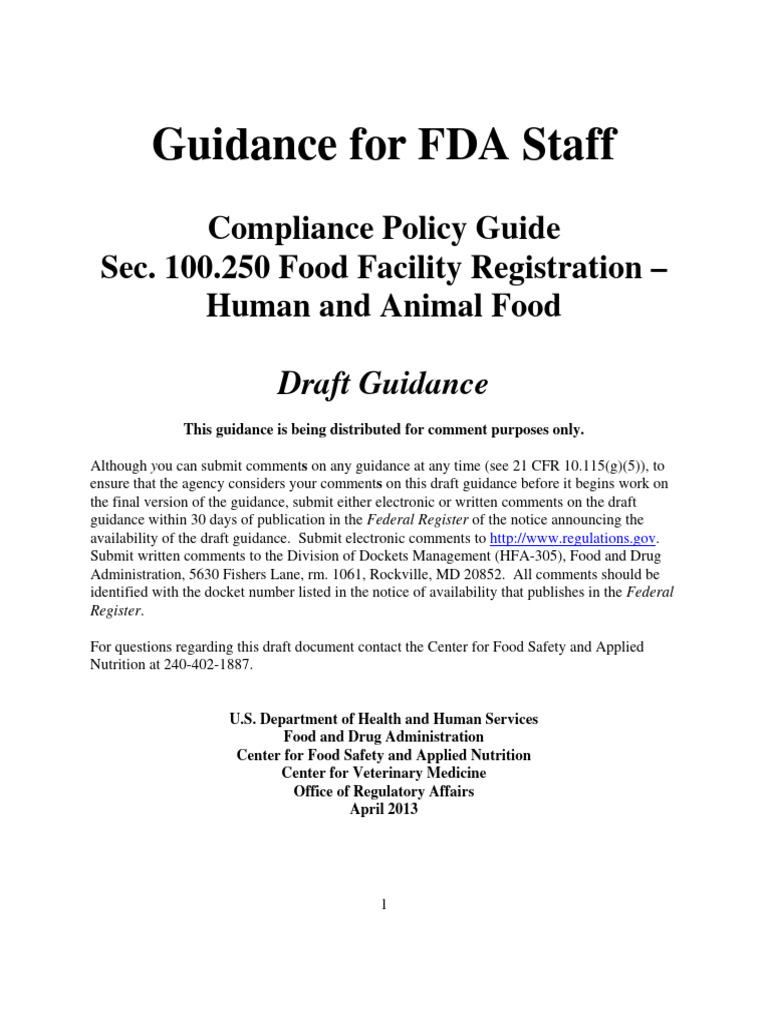 Cpg sec 100 250 food facility registration human and animal food