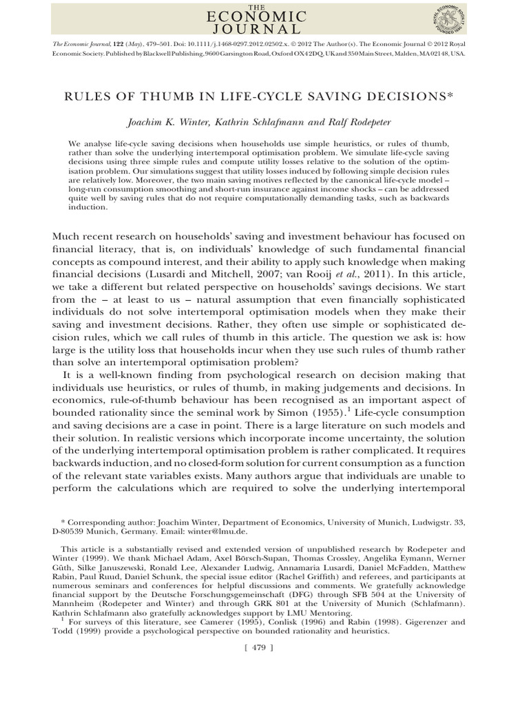 Rules of Thumb PDF Consumption (Economics) Mathematical Optimization