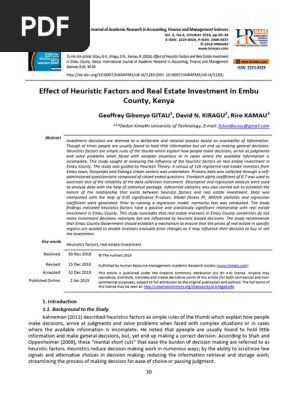 Effect of Heuristic Factors and Real Estate Investment in Embu County, Kenya