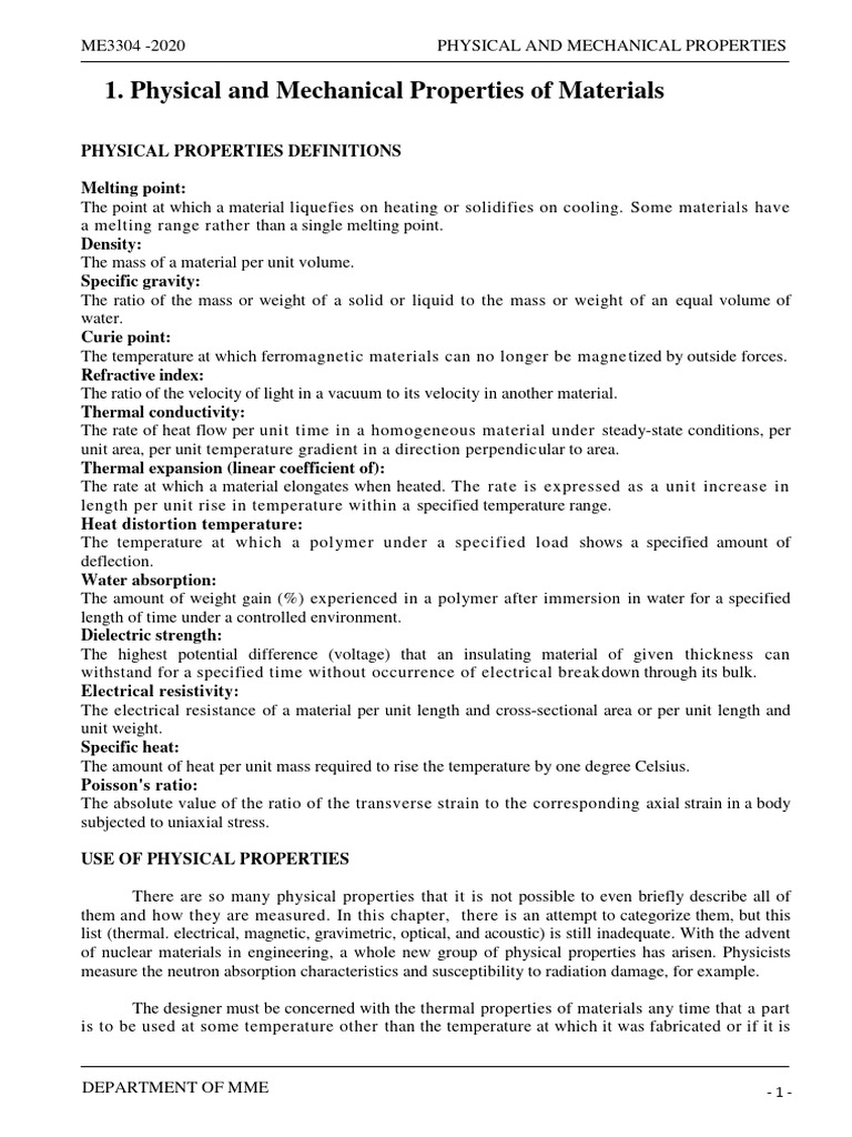 Lecture Notes1 Physical and Mechanical Properties of Materials2020