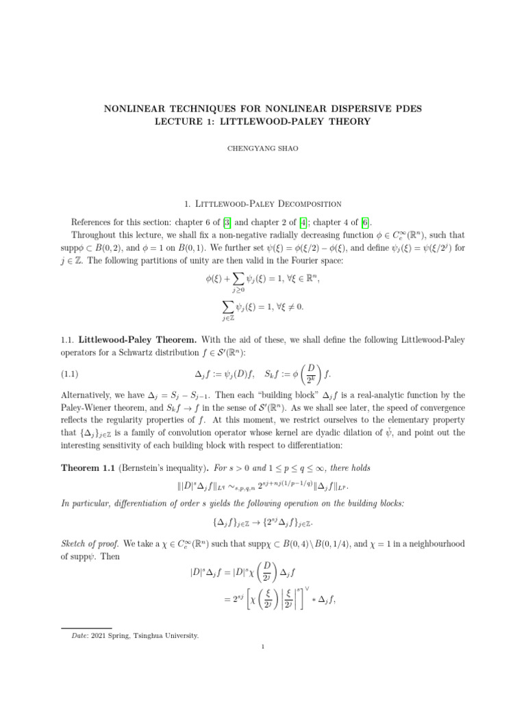 2021 Spring Nonlinear Techniques For Nonlinear Dispersive PDEs 1 | PDF ...