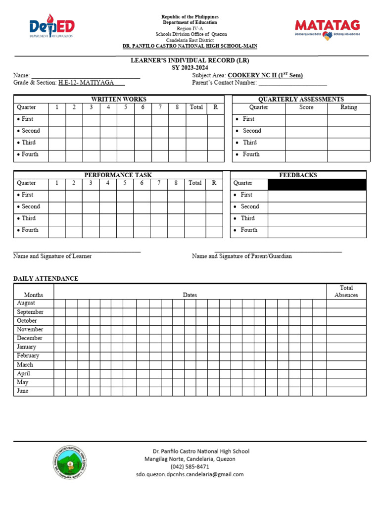 Individual Learner's Record (LR) | PDF | Educational Assessment And ...