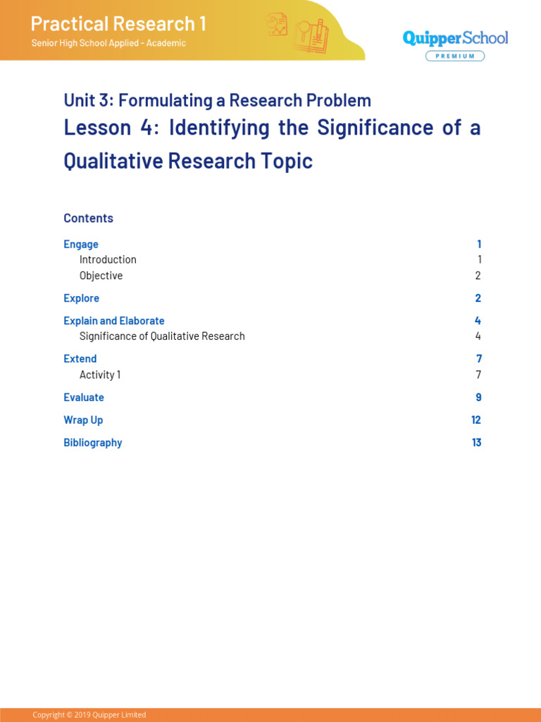FINAL SG PR1!11!12 UNIT 3 LESSON 4 Identifying the Significance of a