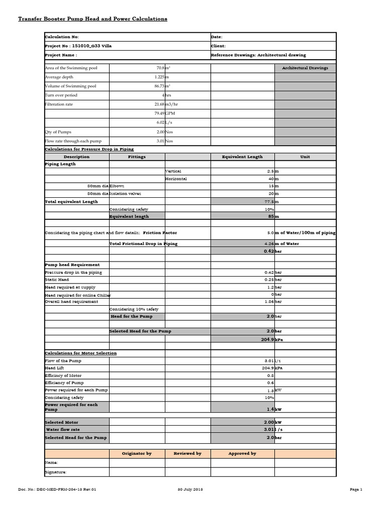 Pool Filteration Pump Calculation PDF Pump Hydraulics