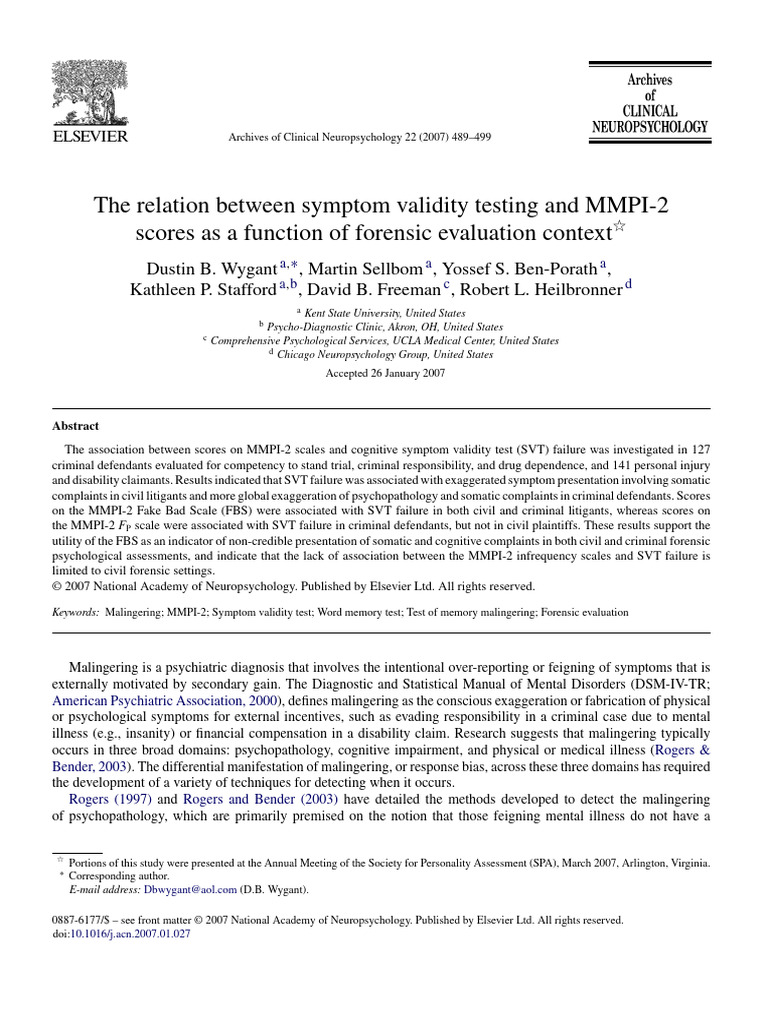 MMPI-2 Validity Scales Criminal 2007 | Download Free PDF | Mental ...