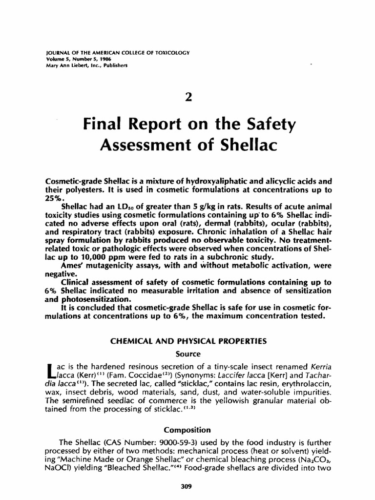 Safety Assessment of Cosmetic-Grade Shellac | PDF | Toxicity | Wax