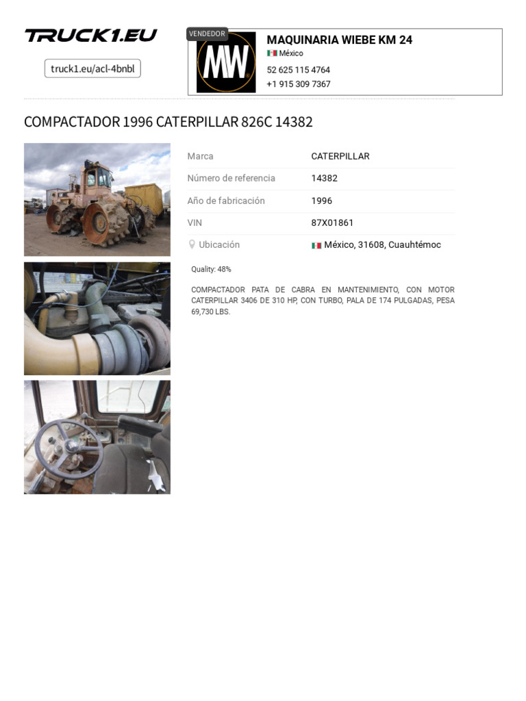 Compactador Caterpillar 826c 1996 Pdf 