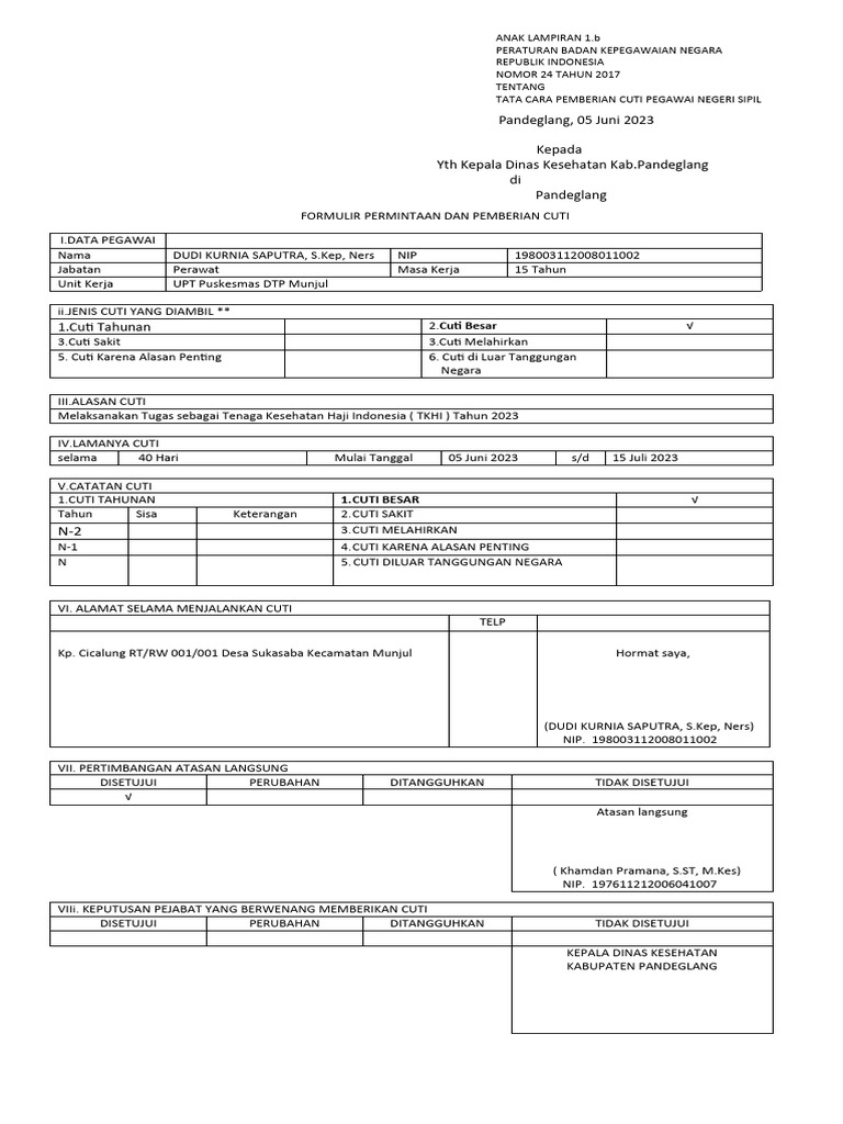 Formulir Cuti 2023 Khusus Pdf