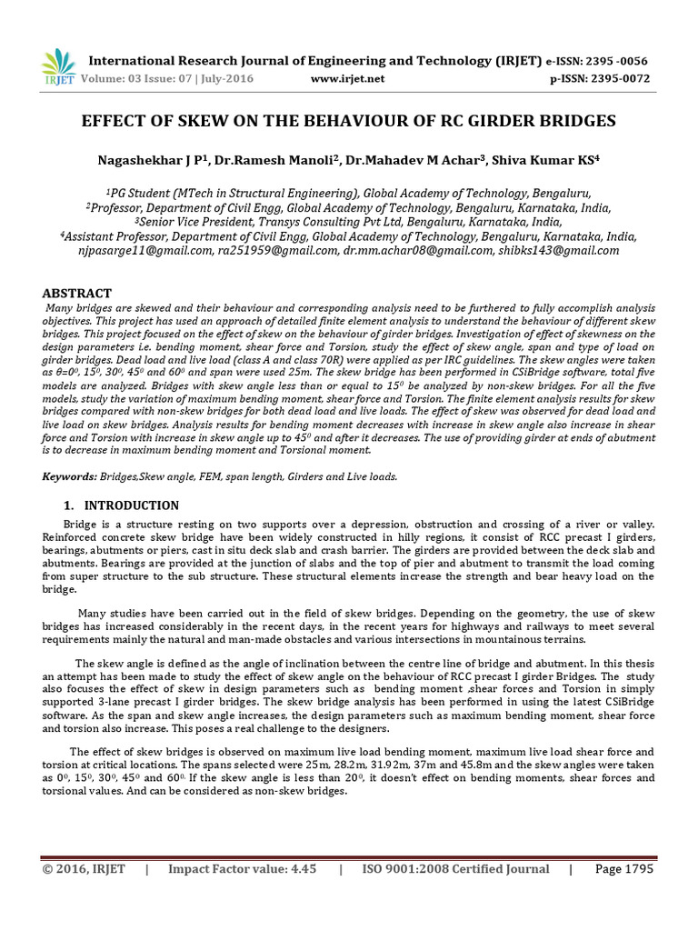 Skew Impact on RC Girder Bridges | PDF | Bridge | Bending