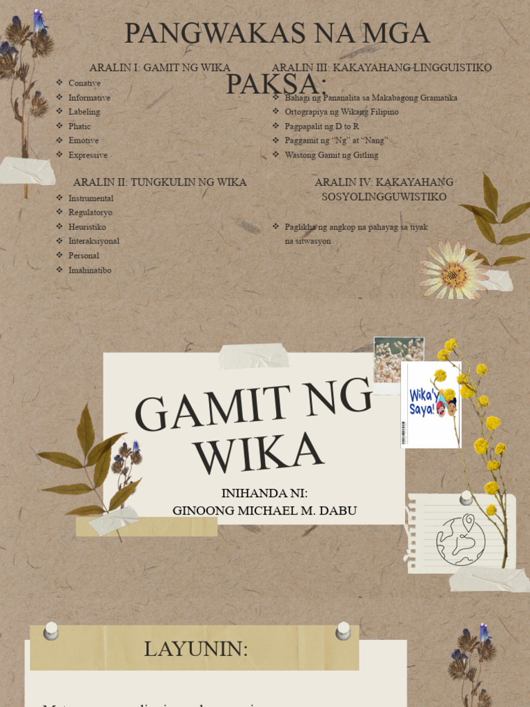 Filipino 11 Aralin 5 Gamit at Tungkulin NG Wika | PDF