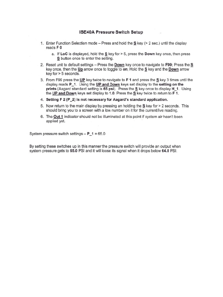ISE40A Pressure Switch Setup PDF Switch Power Supply
