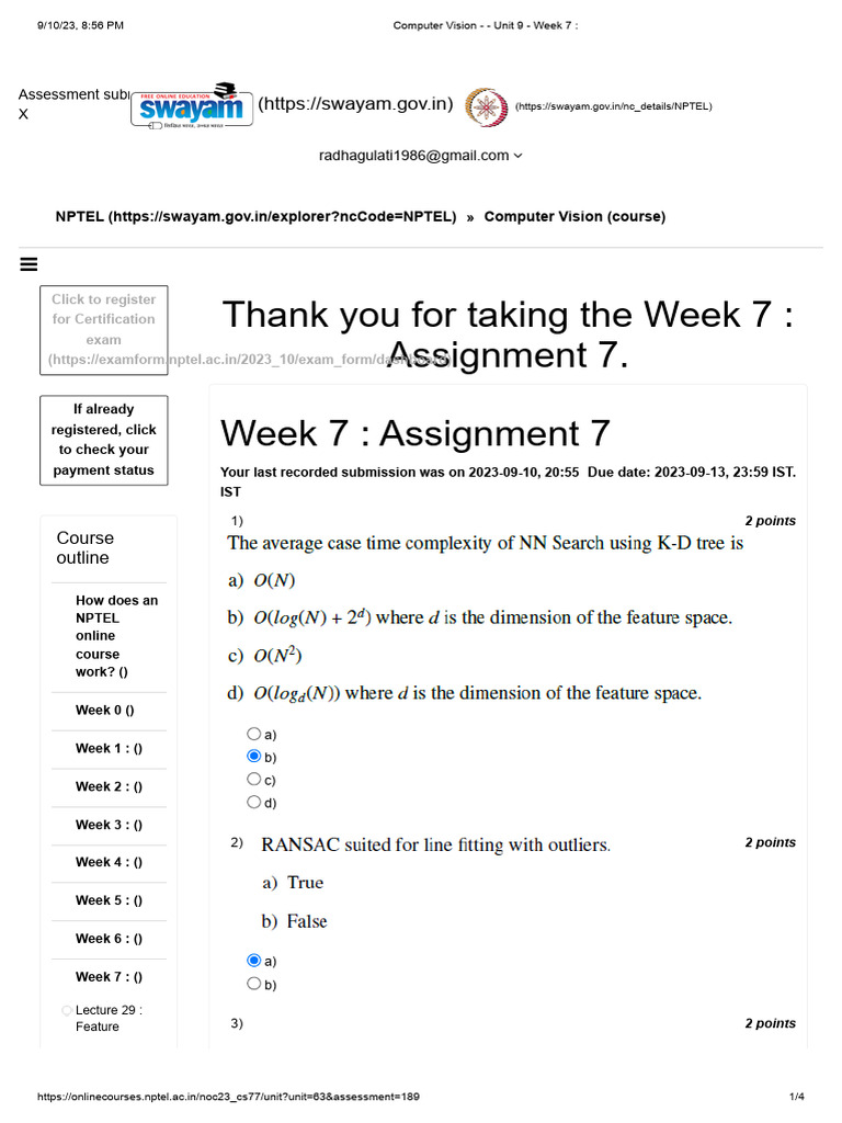 NPTEL Computer Vision Week 7 Assignment | PDF | Technology & Engineering