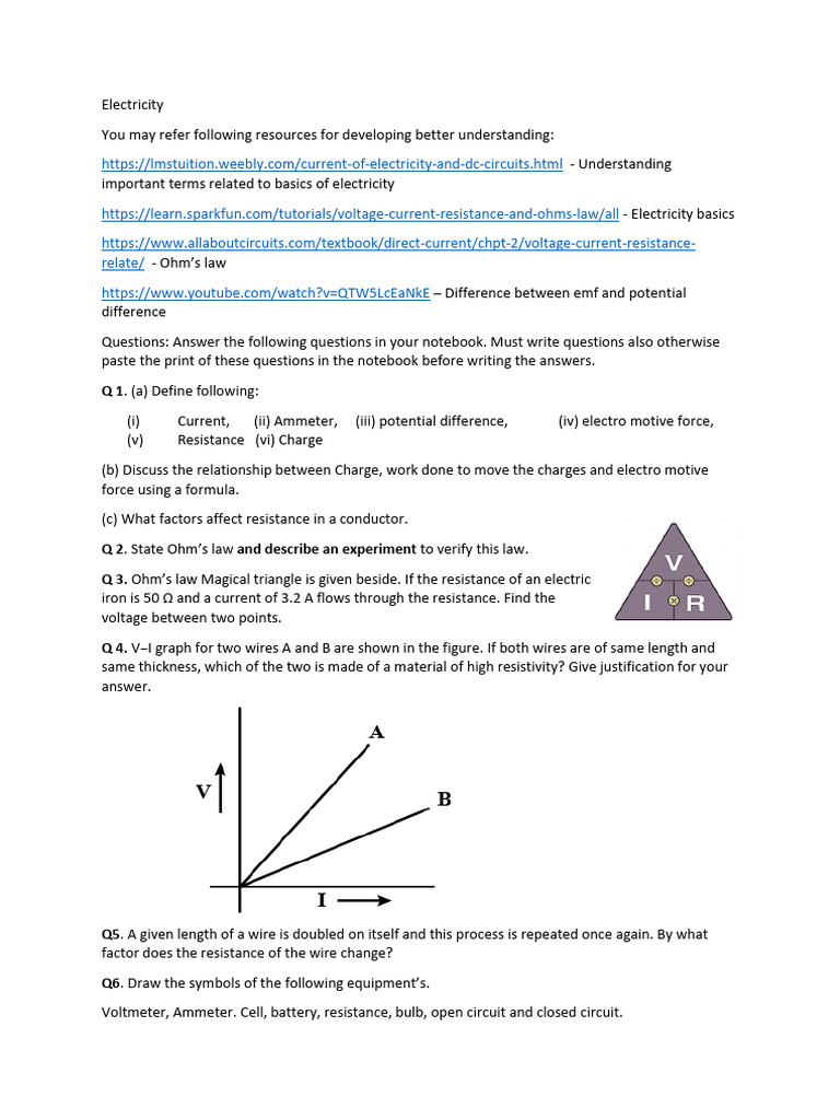 Electricity Questions PDF