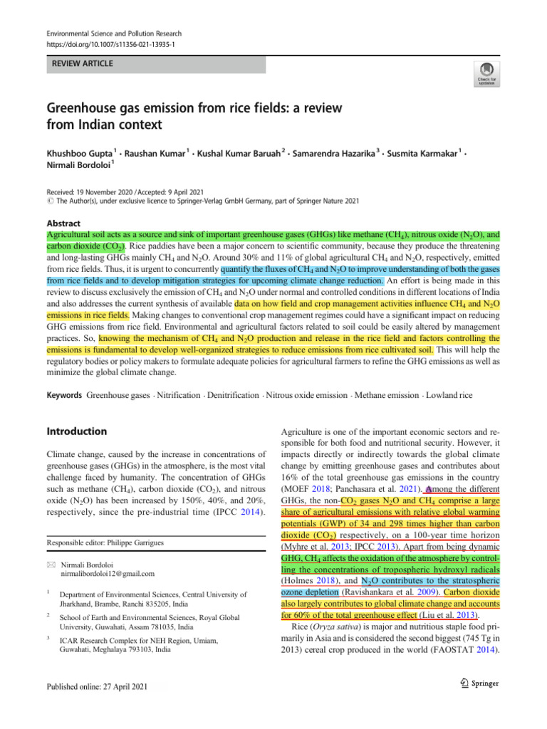 REVIEW - Greenhouse Gas Emission From Rice Fields | PDF | Greenhouse ...