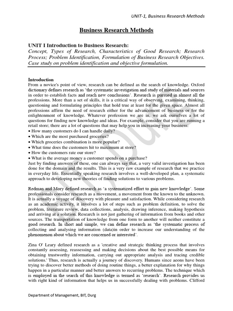 BRM - UNIT 1 - Notes | PDF | Sampling (Statistics) | Quantitative Research