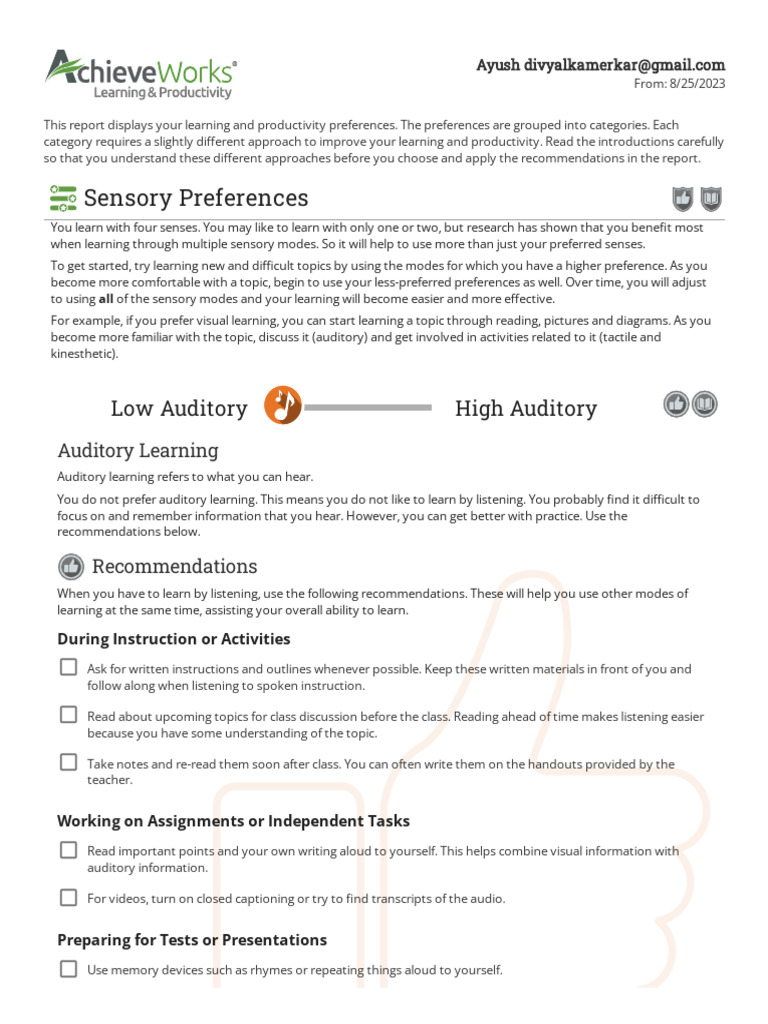 Learning Preferences Report Summary | PDF | Motivation | Motivational