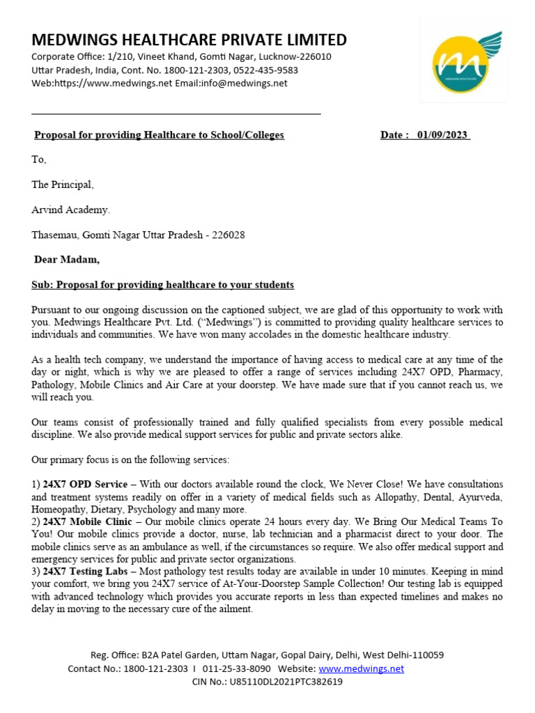 Proposal Letter 2 Copy 2 | PDF | Health Care | Physical Examination