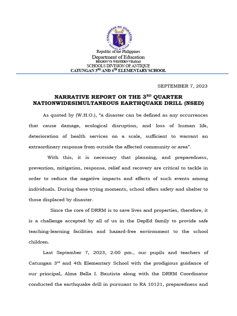 Narrative Report and Pictorials On 3rd Quarter NSEDSEPTEMBER 7, 2023