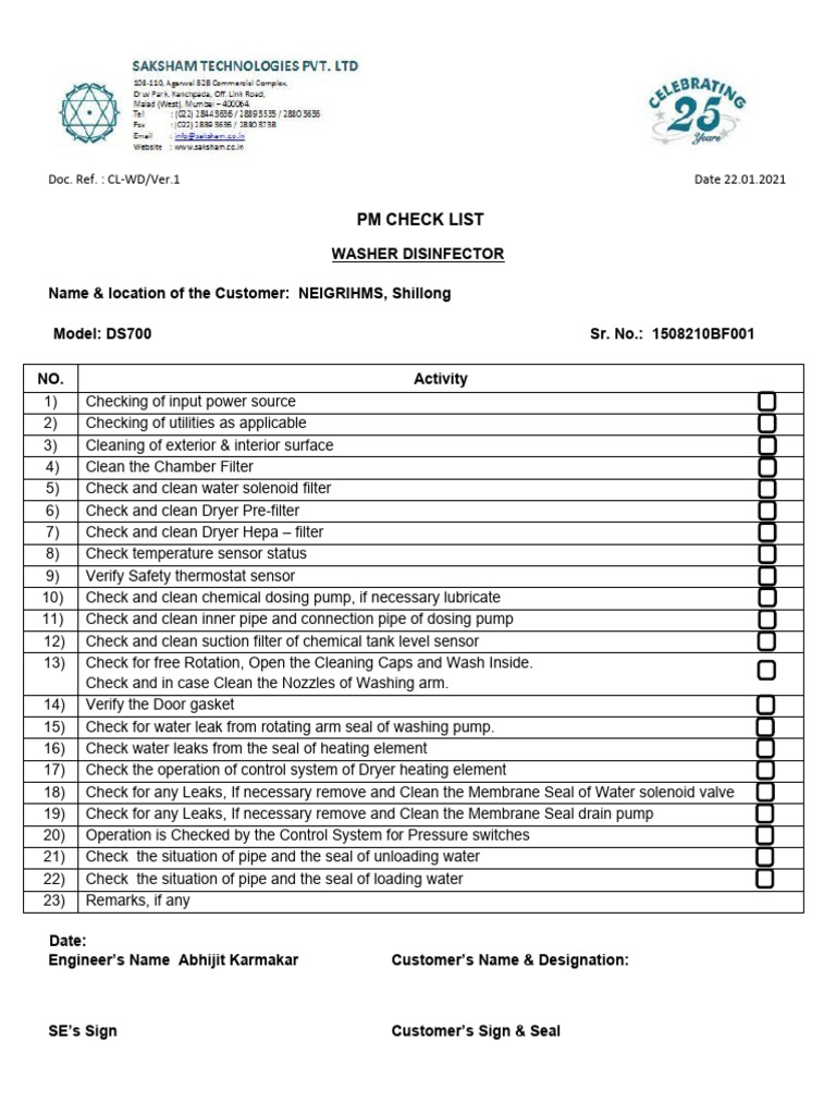 AMC Checklist For DS610 PDF