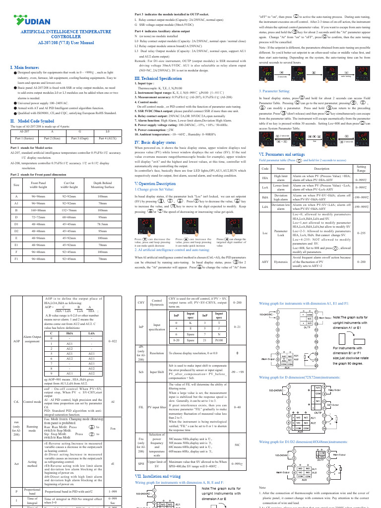 Yudian AI-208 Temperature Controller Manual | PDF | Artificial ...