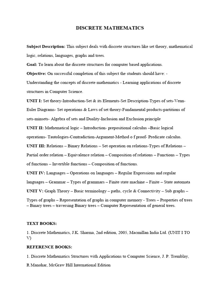 Discrete Mathematics Syllabus Overview | PDF