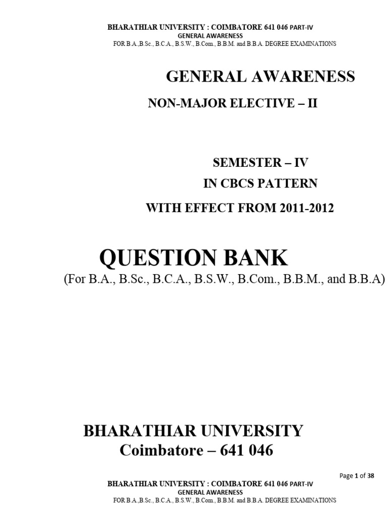 General Awareness for Bharathiar University | PDF