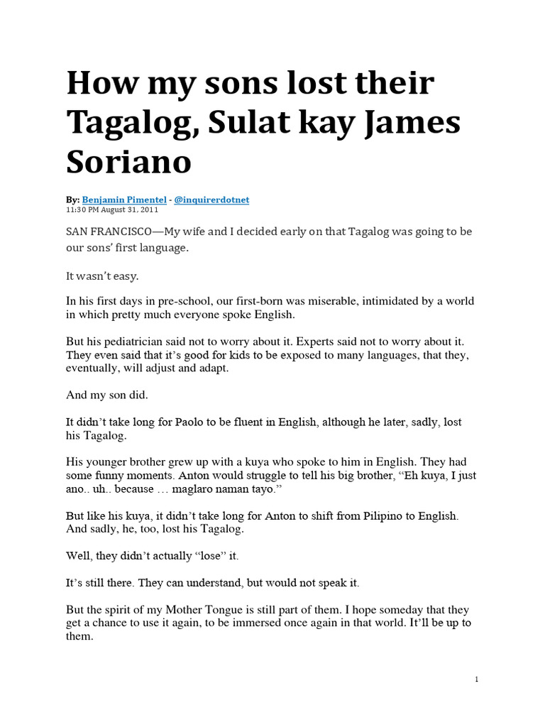 Losing Tagalog: A Personal Reflection | PDF | Tagalog Language | Languages