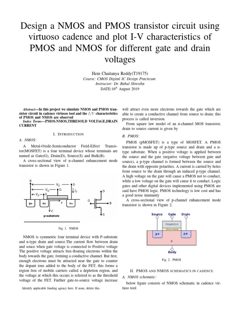 Design A Nmos and Pmos Transistor Circuit Using Virtuoso Cadence and