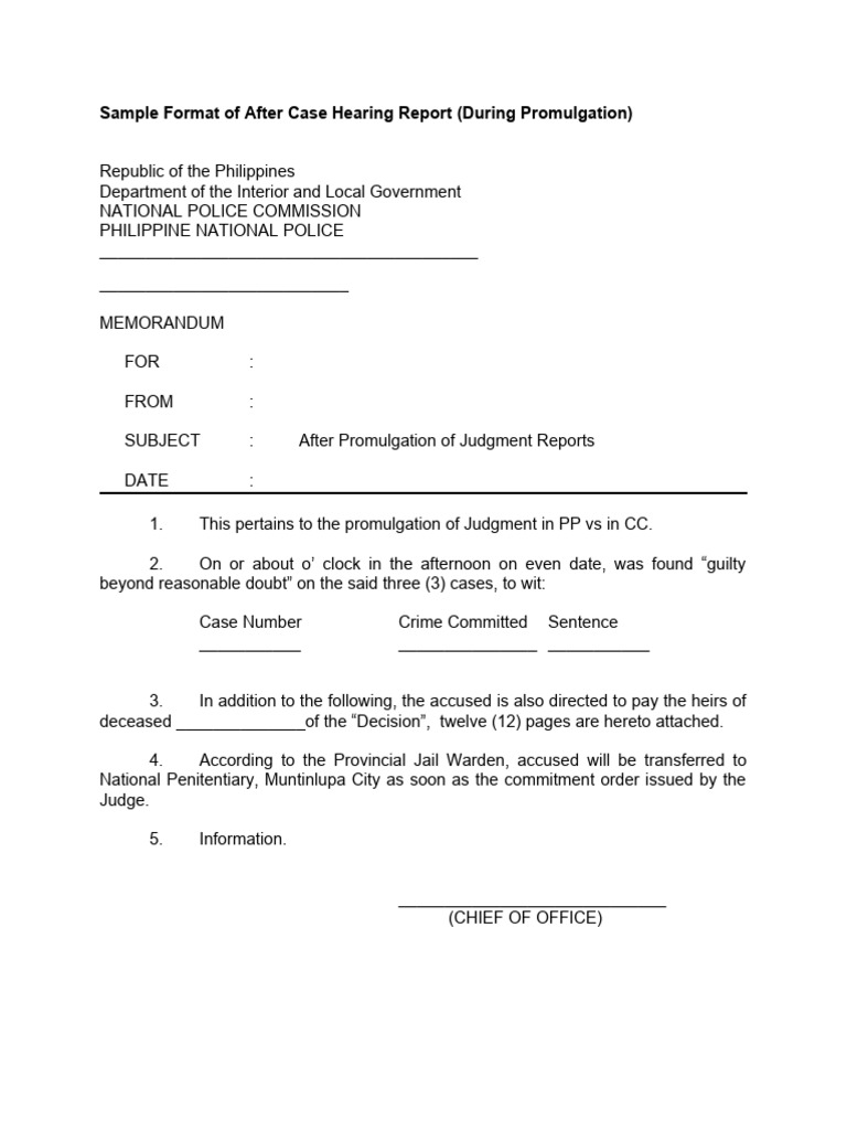 After Case Hearing Report Template | PDF | Social Science | Law