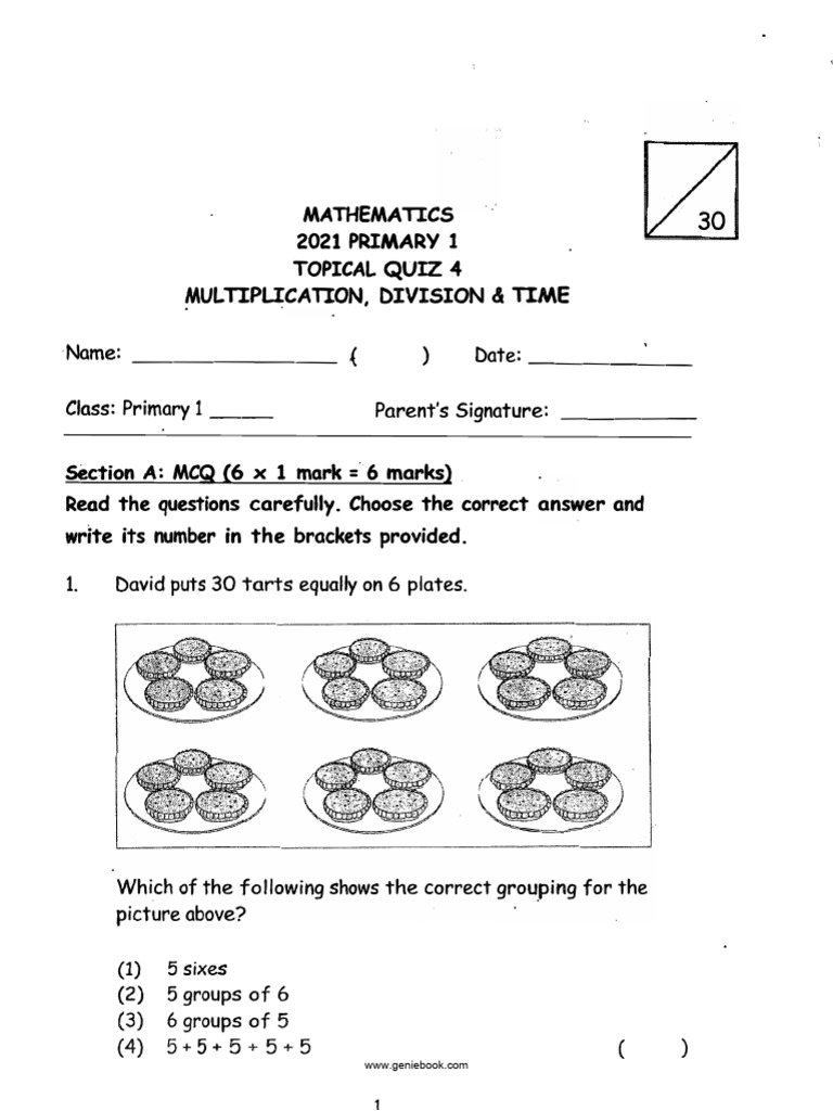 Primary 1 Mathematics Quiz 2021 | PDF