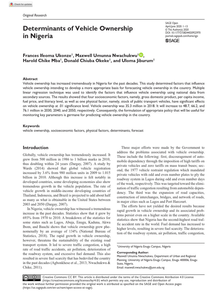 Determinants of Vehicle Ownership in Nigeria | PDF | Economic Growth ...