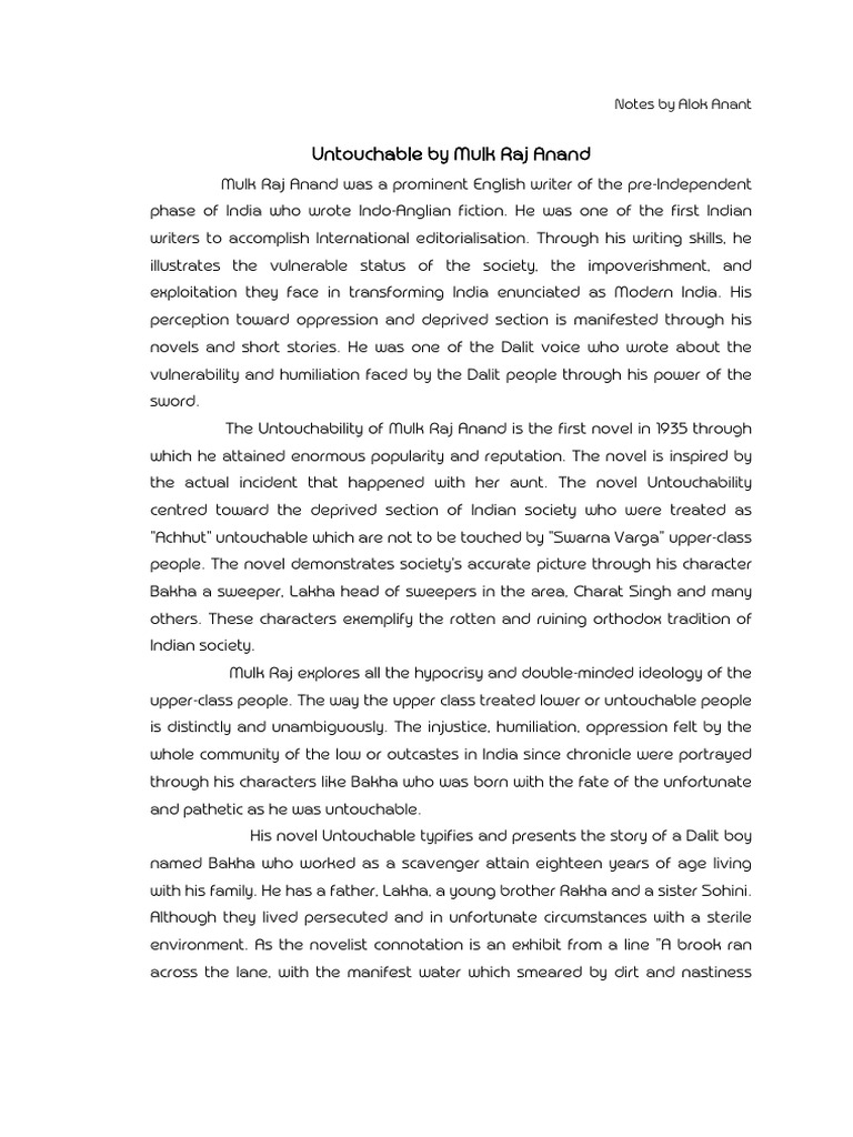 Mulk Raj Anand's Untouchable: A Dalit Perspective | PDF | Dalit ...
