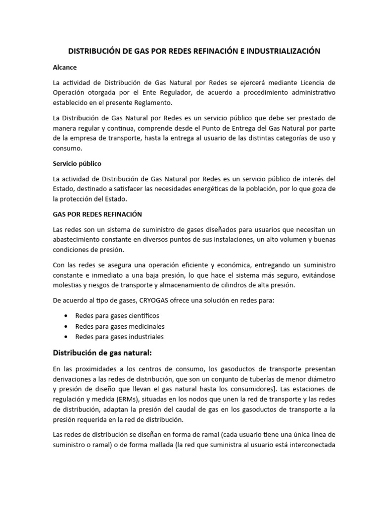 Distribución de Gas Natural por Redes | PDF | Gas natural | Transporte ...