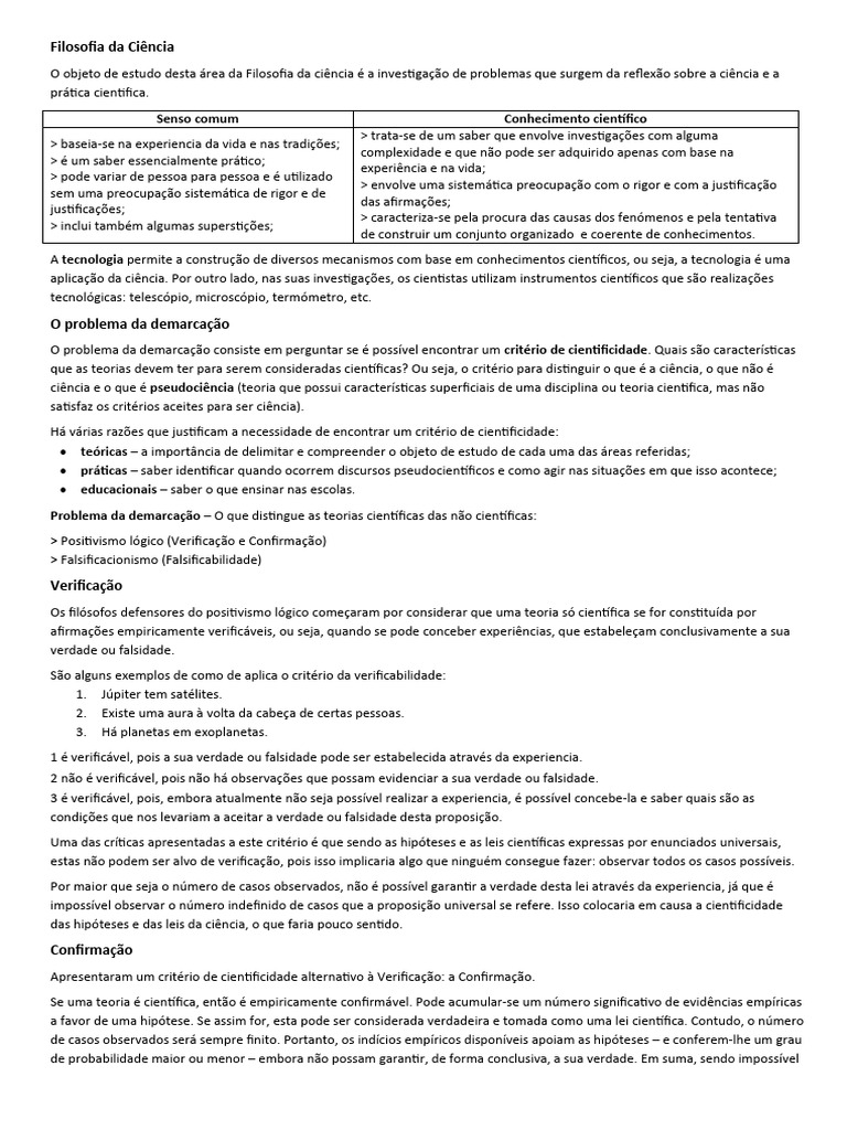 Filosofia da Ciência: Demarcação e Falsificabilidade | PDF | Science ...