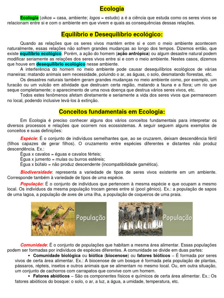 Introdução à Ecologia e Conceitos Básicos | PDF | Ecossistema | Ecologia