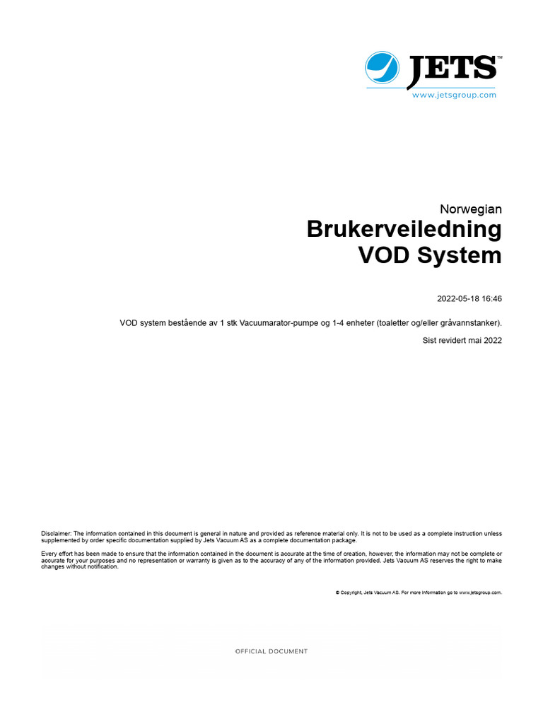 Jets Instruksjonsmanual VOD System | PDF