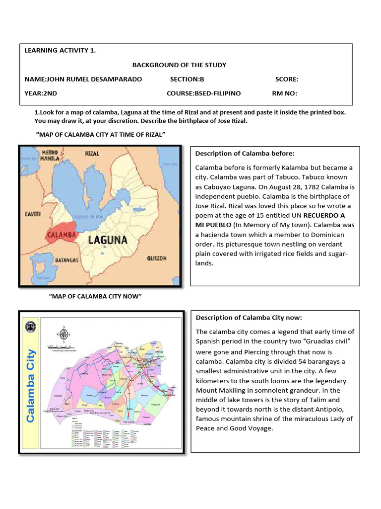 Calamba Laguna: Rizal's Birthplace Maps | PDF