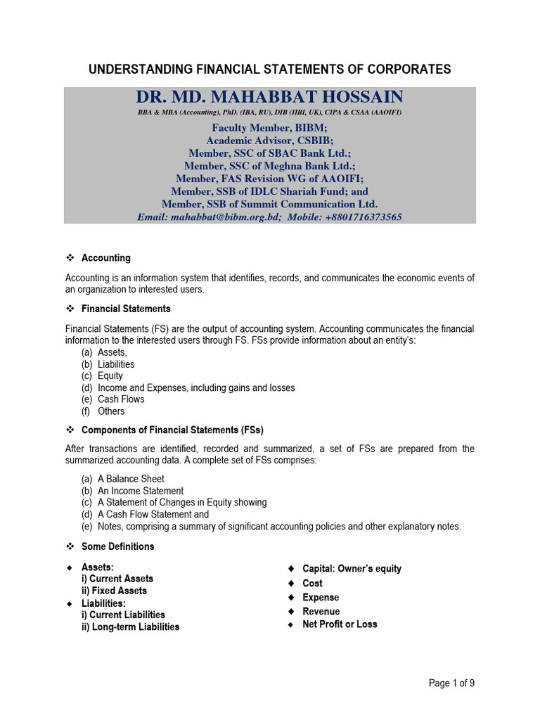 Corporate Financial Statements Guide | PDF | Balance Sheet | Equity ...
