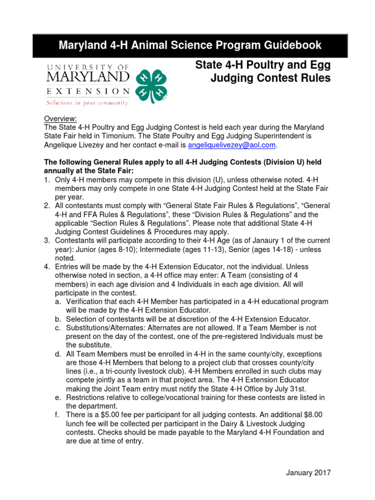 State 4H Poultry and Egg Judging Contest Rules2017 PDF